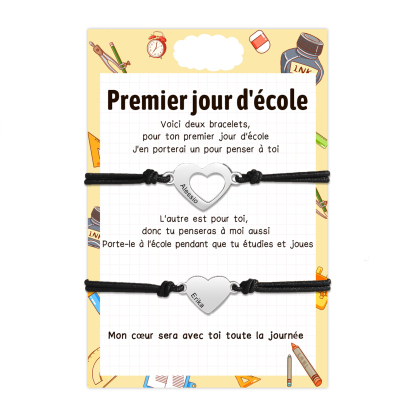 2PCS Bracelets Cœur 2 Prénoms Personnalisés Bracelet en Commun Cadeau Rentrée Scolaire｜Jessemade