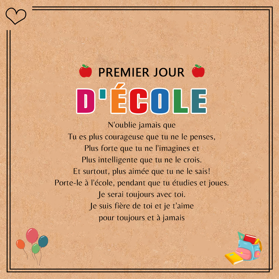 À Ma Fille - Bracelets de Perles de Pierre Cœur - Cadeau Rentrée Scolaire avec Carte Premier jour d’école