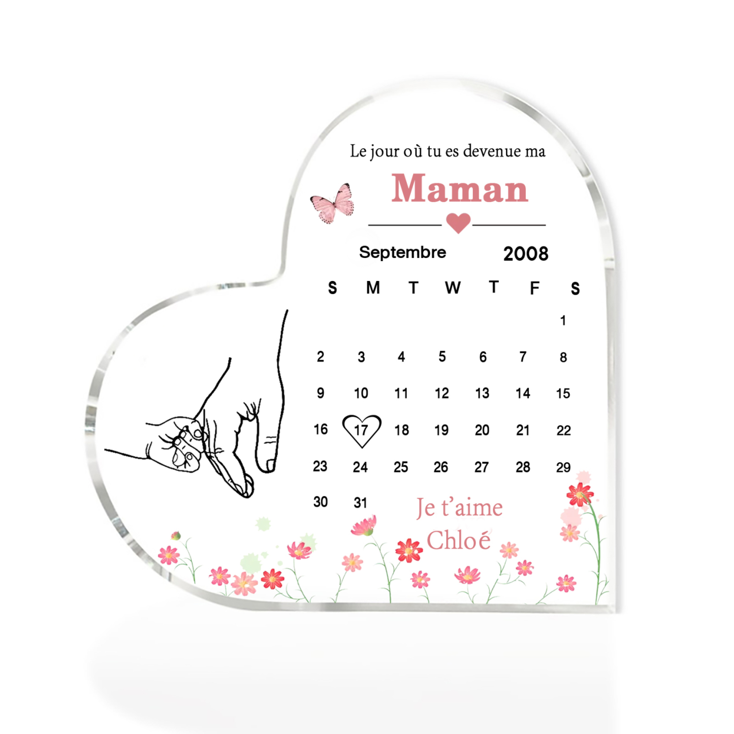 À ma Maman - Plaque Acrylique en Forme de Cœur 1 Prénom et Date Personnalisés