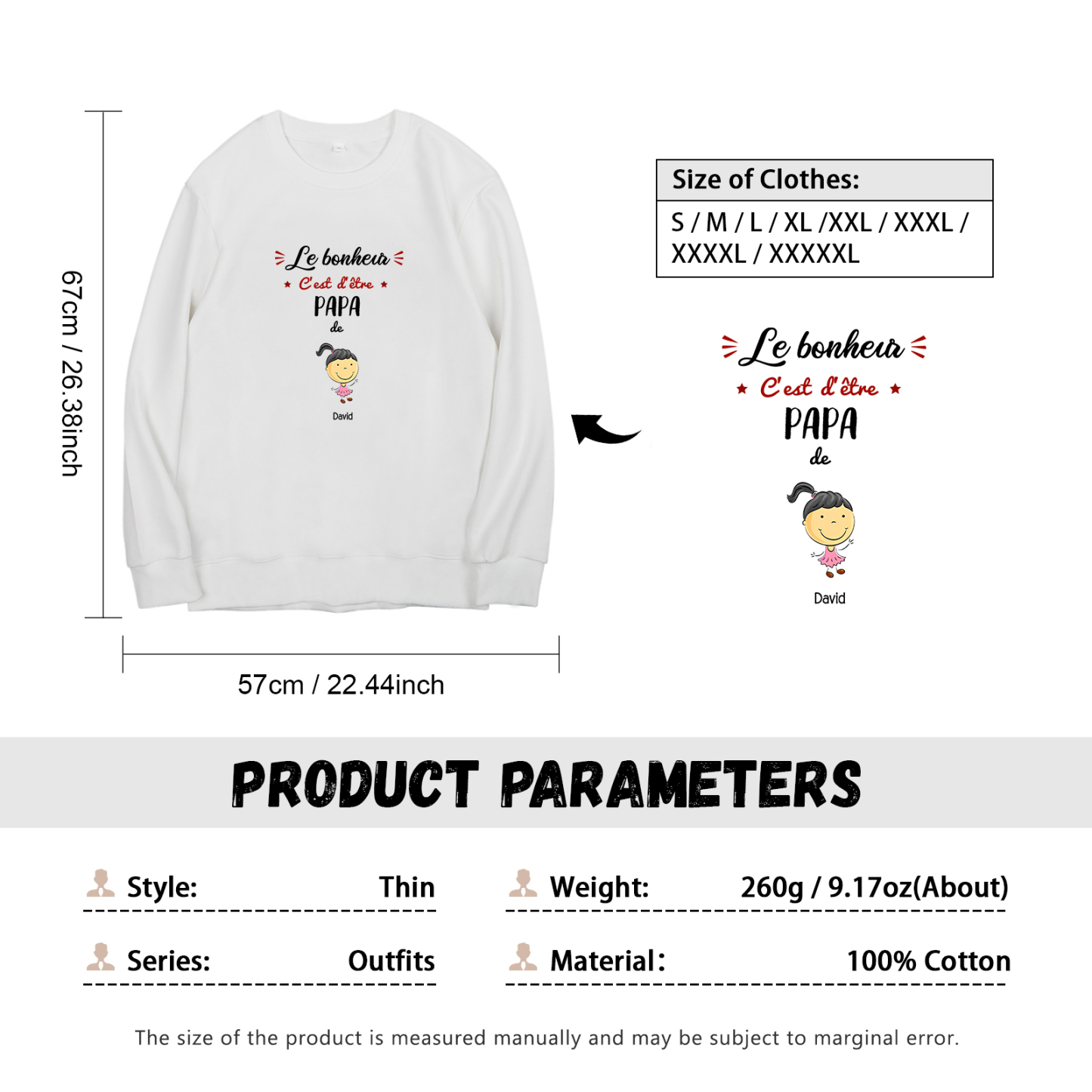 Sweat-Shirt 1 Enfant 1 Prénom Personnalisé avec Texte