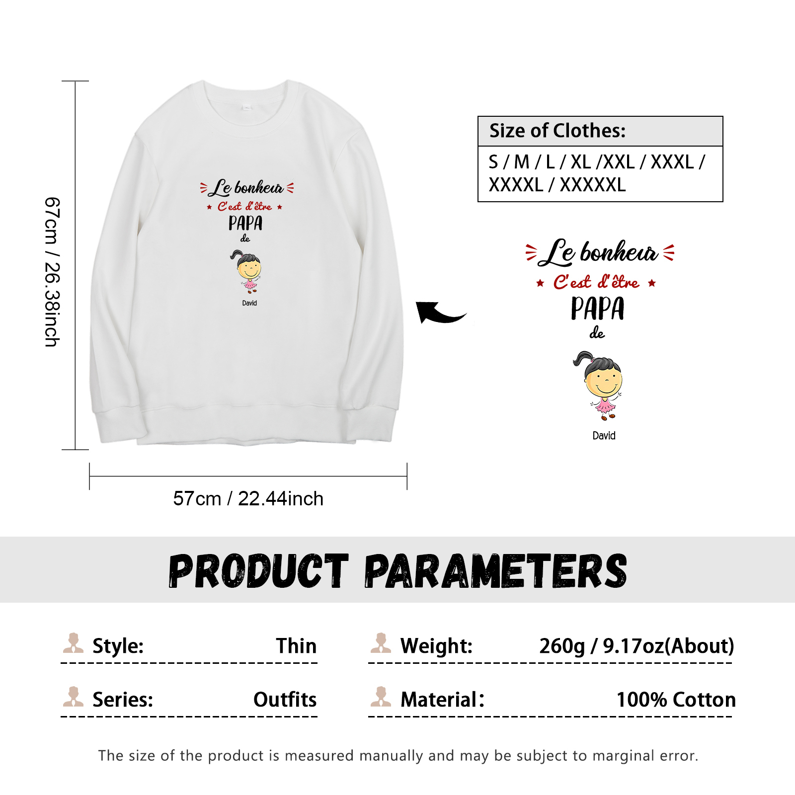 Sweat-Shirt 1 Enfant 1 Prénom Personnalisé avec Texte