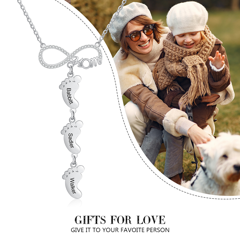 Collier Pieds Bébé 3 Prénoms Personnalisés Collier Infini pour Maman
