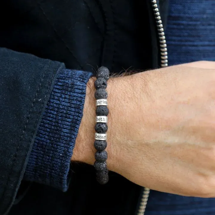 Bracelet 3 Prénom Personnalisé Pierre de lave Noir Bracelet Homme