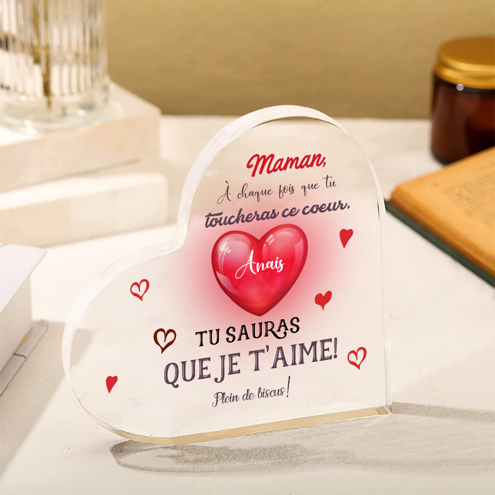 À ma Maman - Plaque Acrylique en Forme de Cœur 1 Prénom Personnalisé 