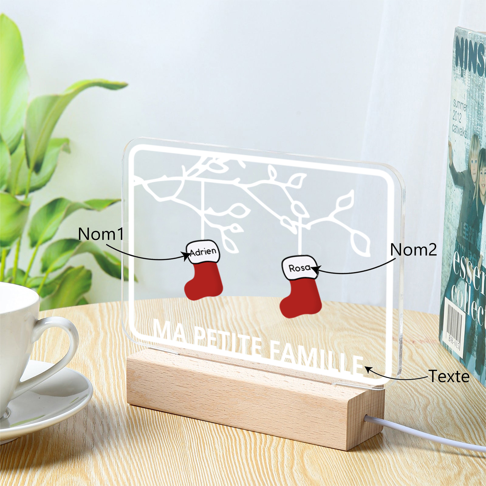 2-8 Noms Lampe de chevet Noël Chaussettes LED Lumières personnalisé avec Texte | Jessemade