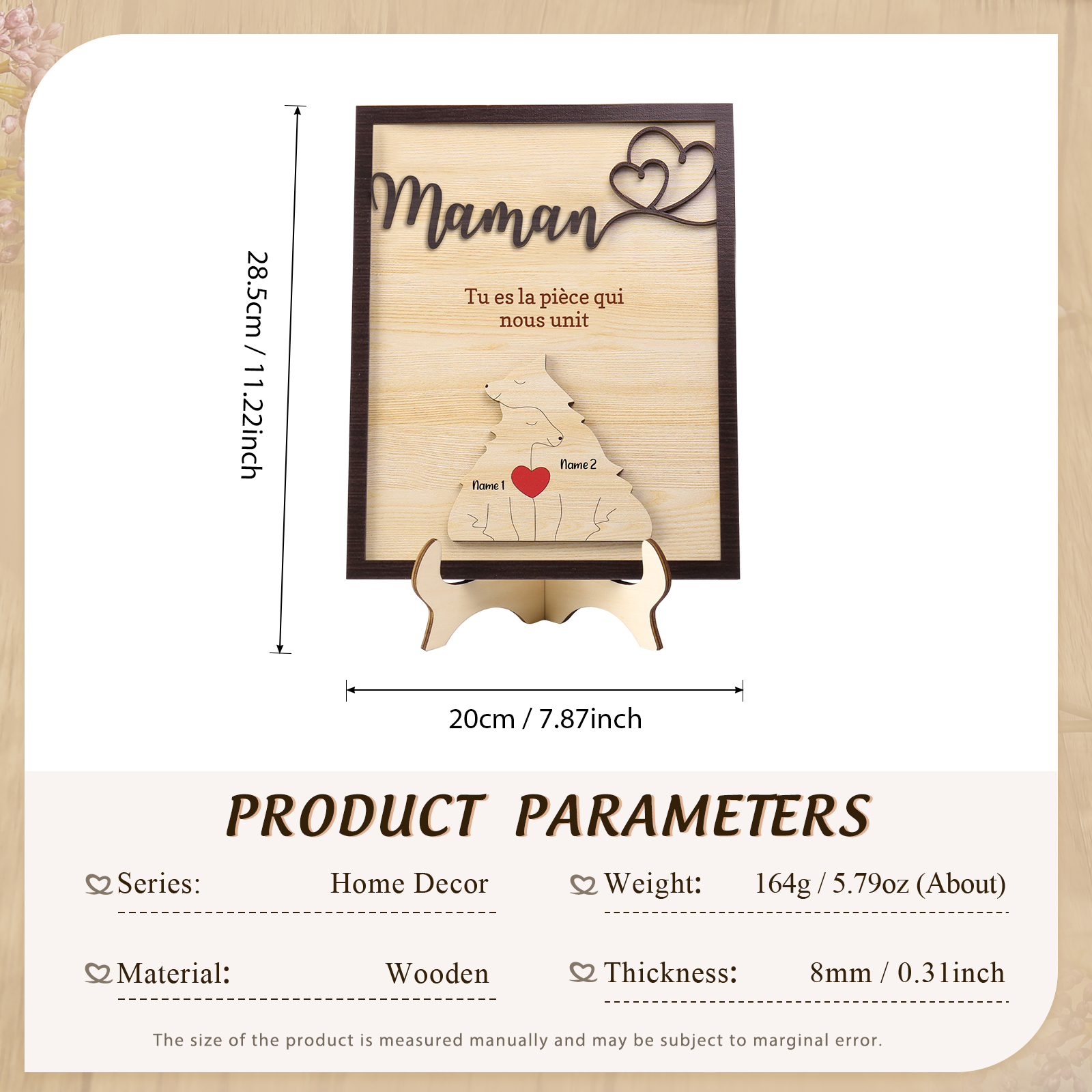 À ma Maman - Décoration en bois Renard 2 Prénoms Personnalisés Ornement pour Famille