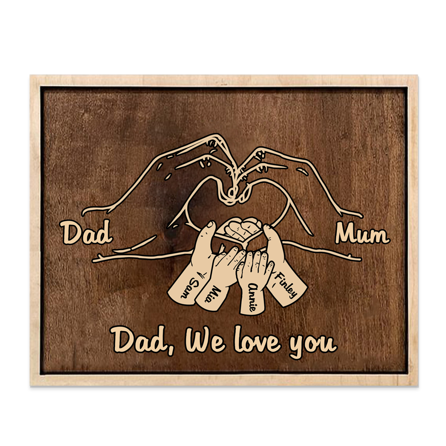 À Papi/Mamie - Cadre en Bois la Main dans la Main 6 Prénoms Personnalisés avec Texte Cadeau pour Famille