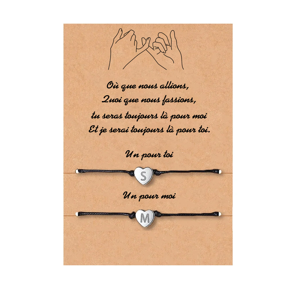 Jessemade FR 2PCS Ensemble de Bracelets Cœur avec 2 Lettres Personnalisées