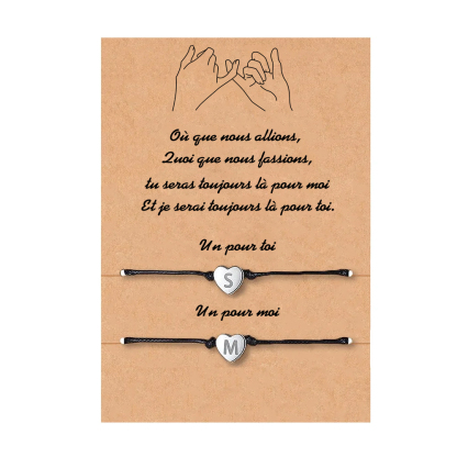 Jessemade FR 2PCS Ensemble de Bracelets Cœur avec 2 Lettres Personnalisées