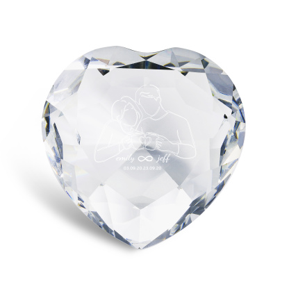Décoration Cristal Cœur 2 Prénoms Personnalisés avec Date pour Couple
