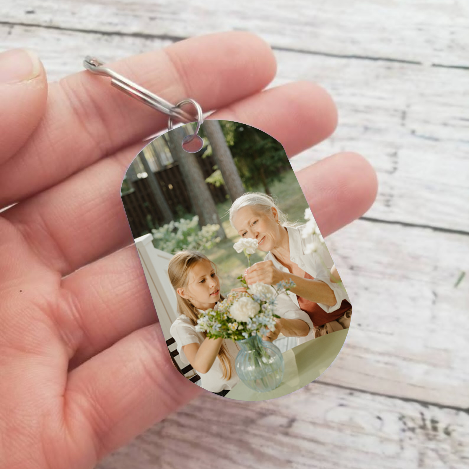 Porte-Clés 2 Prénoms et 1 Photo Personnalisés pour Famille
