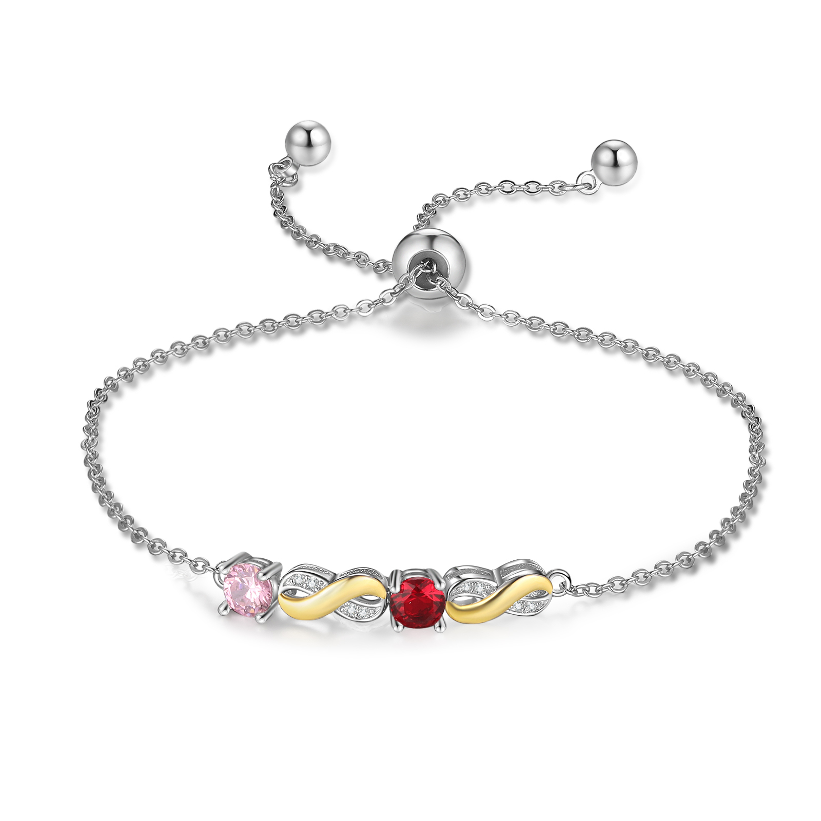 À Ma Mamie  - Bracelet infini 2 Prénoms Personnalisé avec 2 Pierres de Naissance