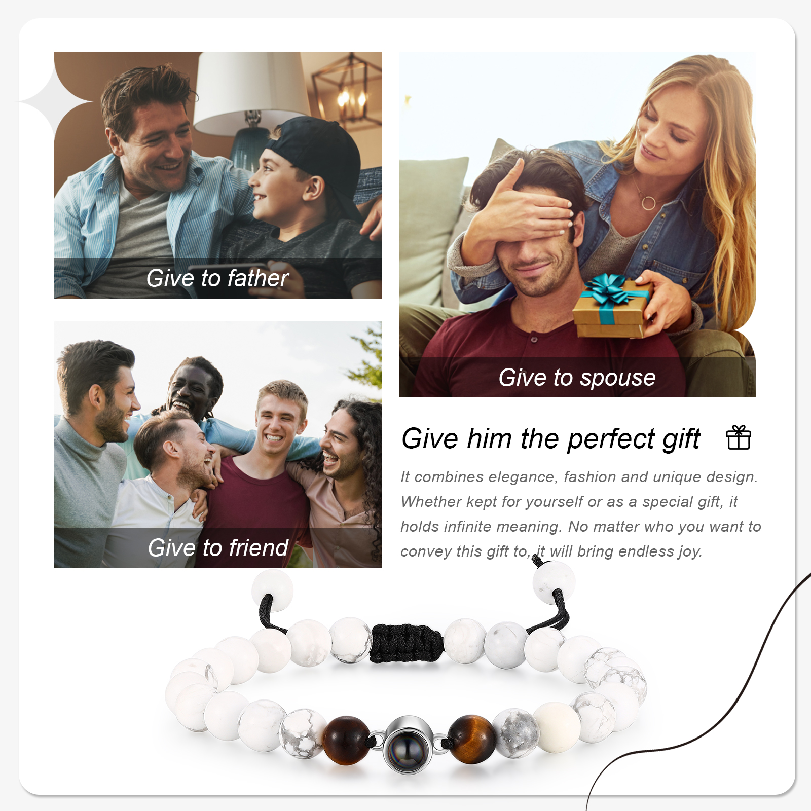 Bracelet en Turquoise Blanche Personnalisée avec Photo Bracelet Photo Projection｜Jessemade