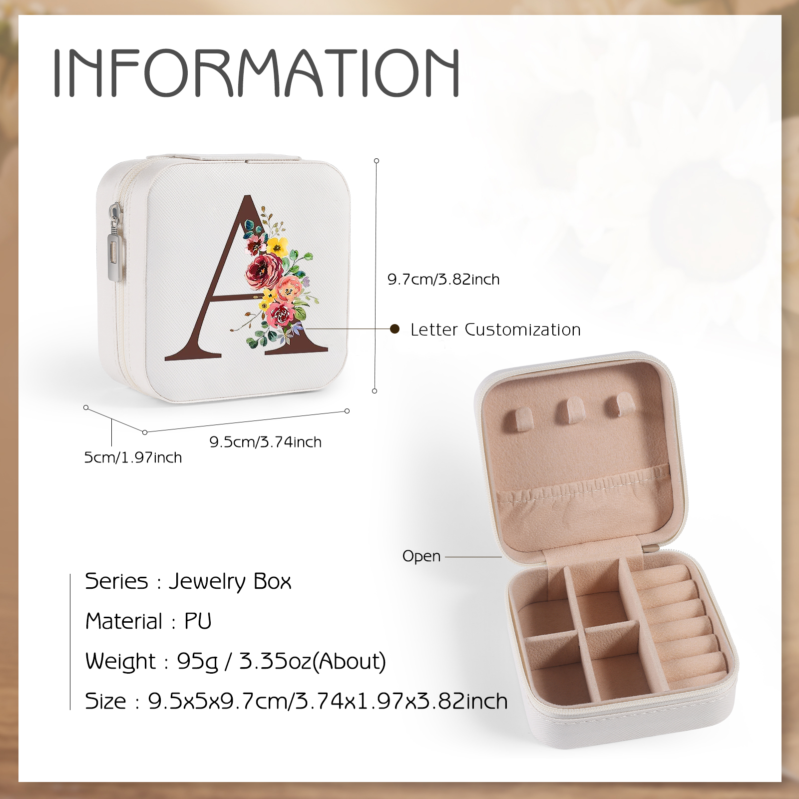Boîte à Bijoux Personnalisé avec 26 Lettres