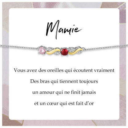 À Ma Mamie  - Bracelet infini 2 Prénoms Personnalisé avec 2 Pierres de Naissance
