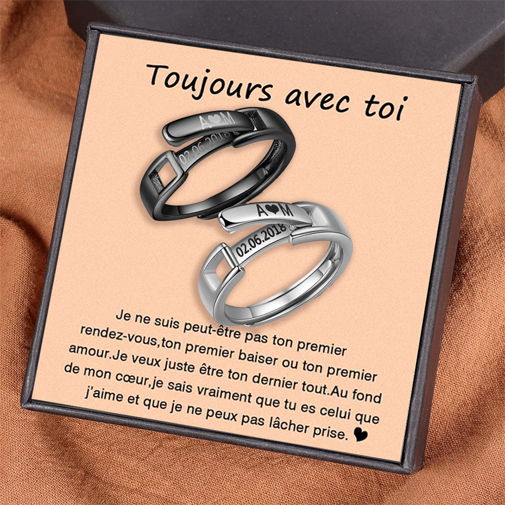 À mon Amour - 2PCS Bague Réglable Couple 2 Textes Personnalisés Alliance