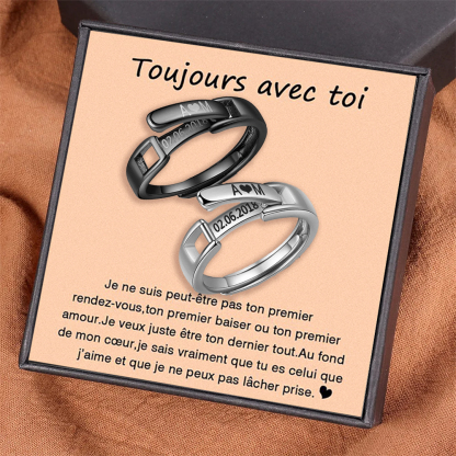 À mon Amour - 2PCS Bague Réglable Couple 2 Textes Personnalisés Alliance