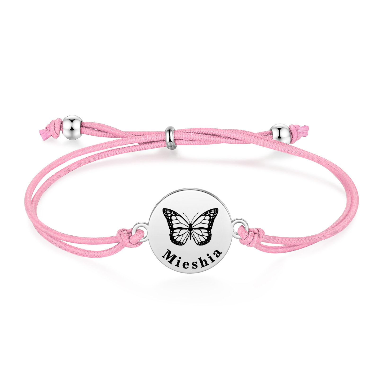 2PCS Ensemble de Bracelets Papillons 2 Prénoms Personnalisés Corde élastiques - Cadeau Rentrée Scolaire Premier jour d’école