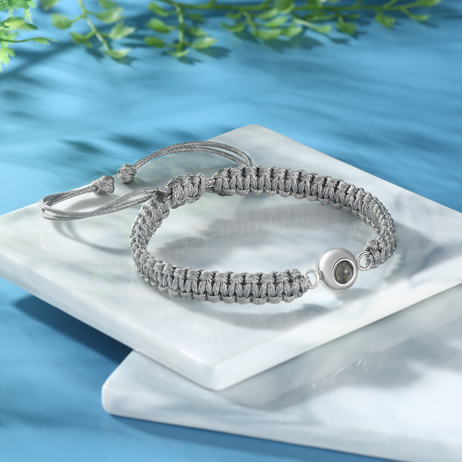 Bracelet en corde tressée avec Photo Personnalisée Bracelet Photo Projection Gris｜Jessemade