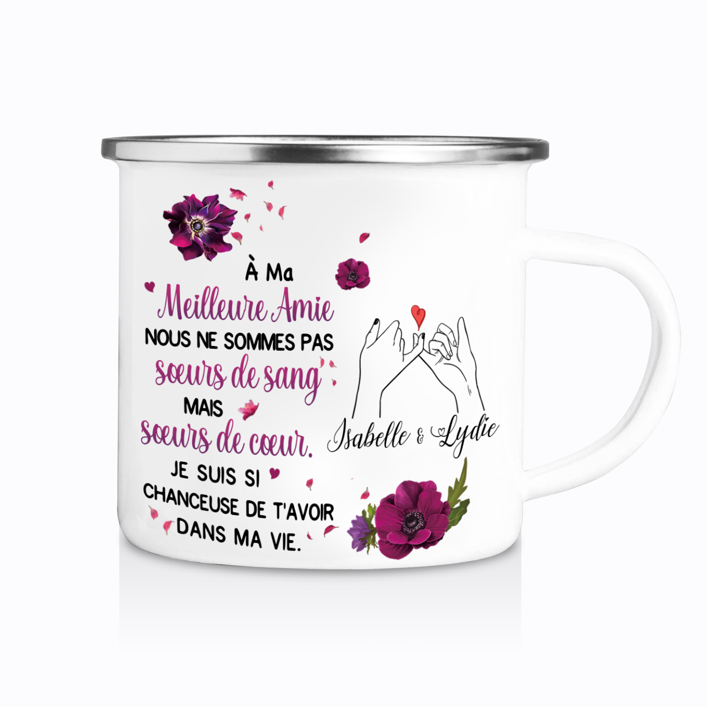 À Ma Meilleure Amie - Tasse émaillée promesse de petit doigt 2 Prénoms Personnalisés