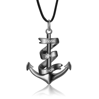 Collier d'ancre marine nautique Pirate ancre pendentif 3 Prénoms Personnalisés Collier Homme