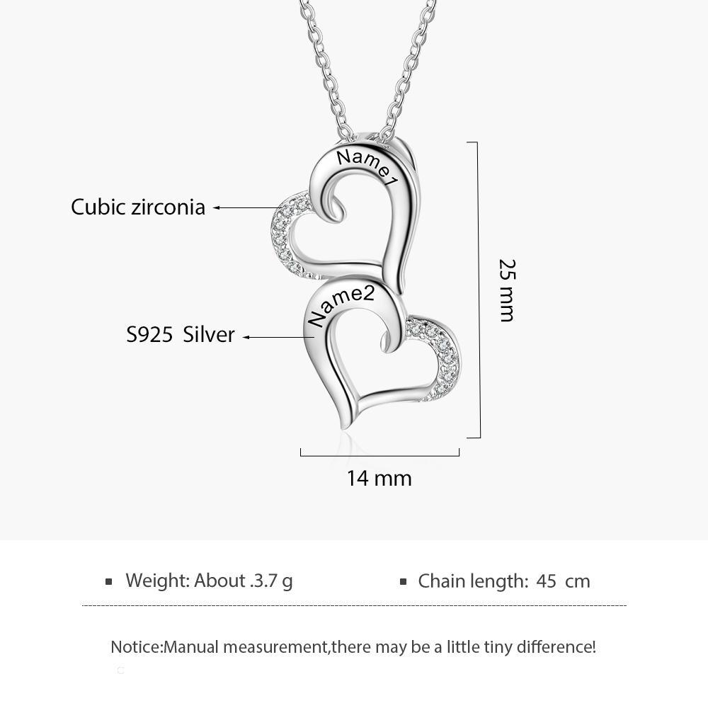Collier 2 Prénoms Personnalisés Pendentif 2 Cœur Argent 925