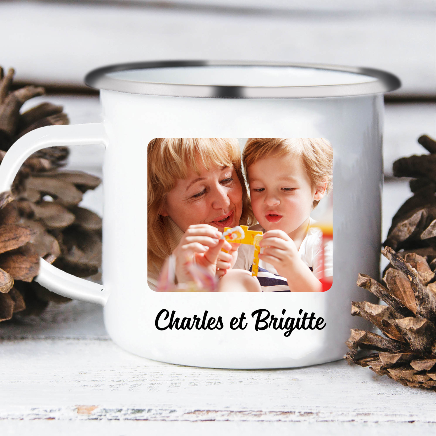 À Ma Nounou - Tasse émaillée Prénom et Photo Personnalisés