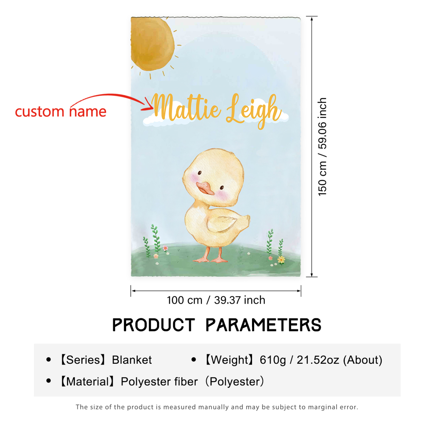 Couverture plaids polaire poussin 1 Prénom Personnalisé pour enfant