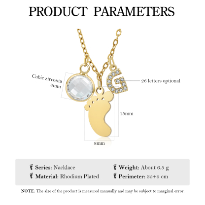 Collier Enfants Bébé Collier Pieds de Bébé 1 Pierre de Naissance et 1 Lettre pour Fille Filleule