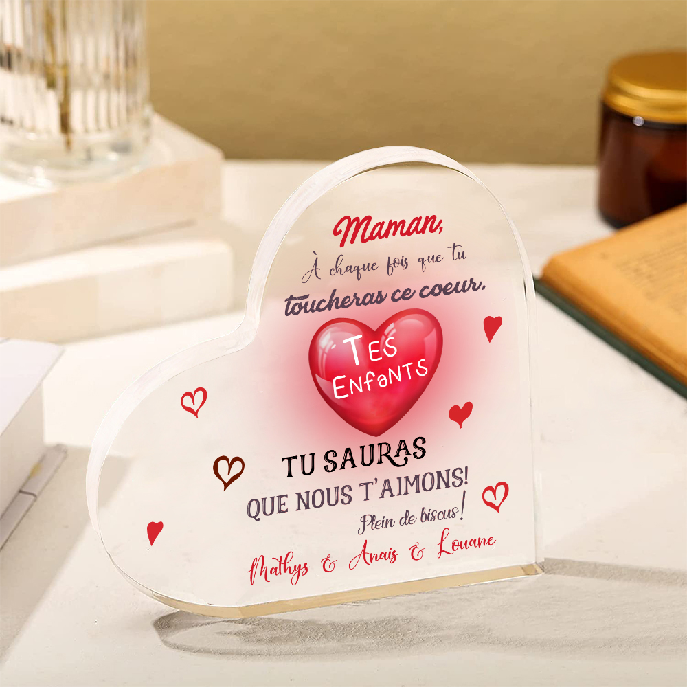 À ma Maman - Plaque Acrylique en Forme de Cœur 1 Texte Personnalisé 
