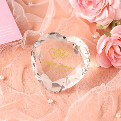 Décoration Cristal Cœur 2 Prénoms et 2 Lettres Personnalisés avec Date pour Couple