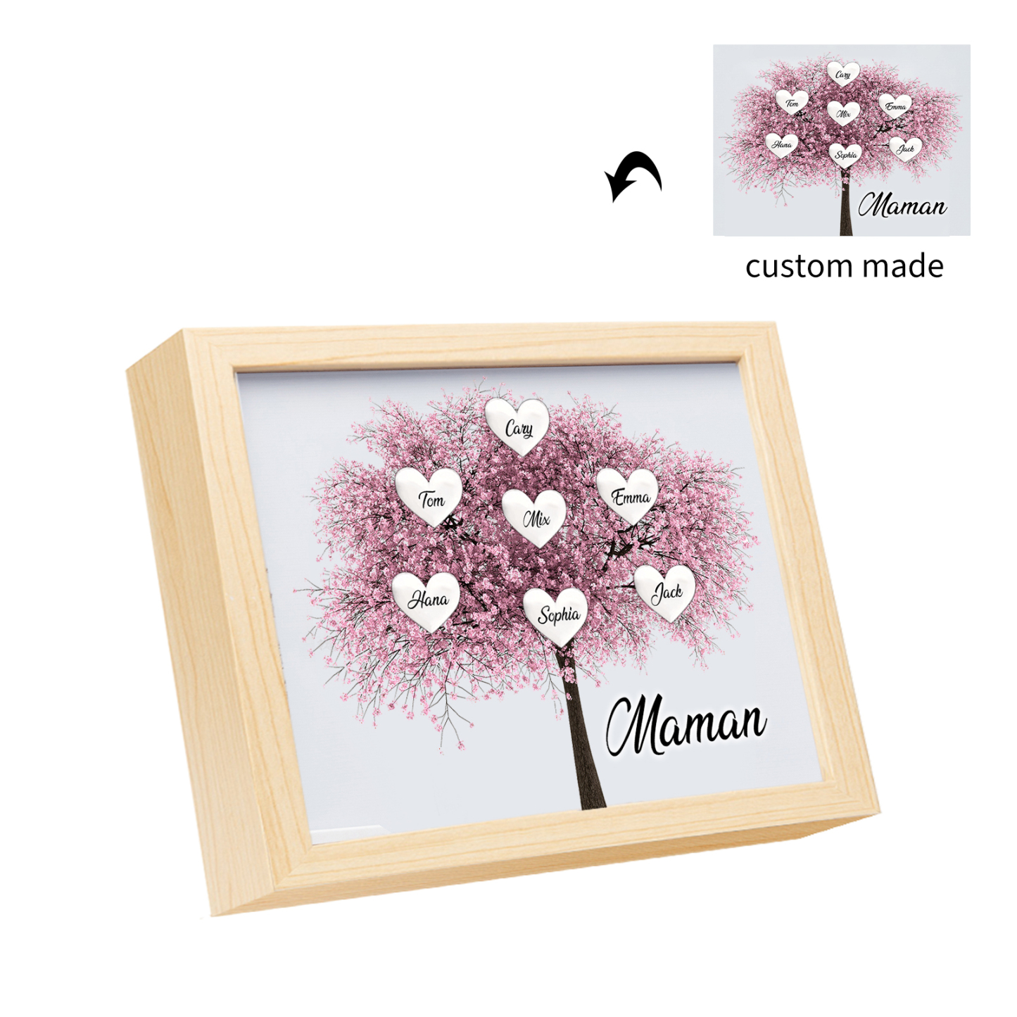 Cadre Photo LED Arbre de Vie 7 Prénoms et 1 Texte Personnalisé Décoration Famille
