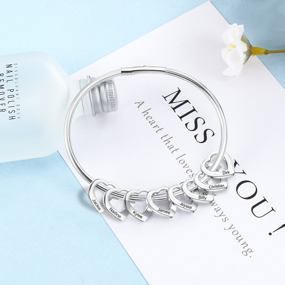 Bracelet Cœur 8 Prénoms Personnalisés Bracelet Femmes