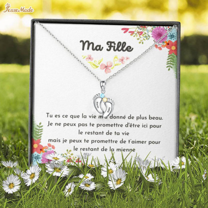 A Ma Fille - Collier 2 Prénom Personnalisé pied bebe avec pierre de naissance