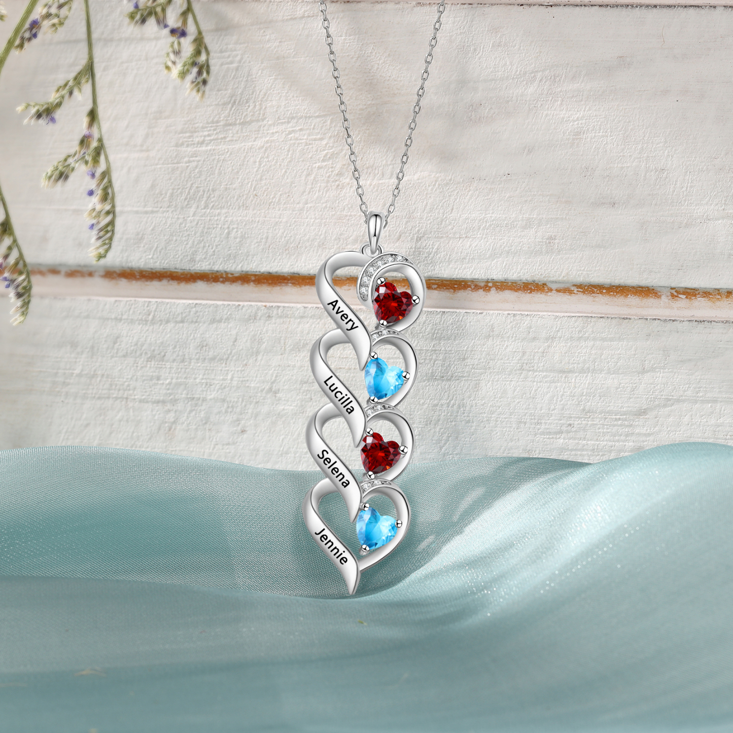 Collier Pendentif Cœur 4 Prénoms Personnalisés Collier Femmes