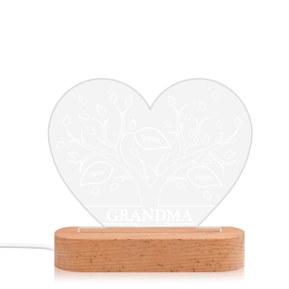 À Maman/Mamie - Lampe de chevet LED Arbre 3 Prénoms Personnalisés avec 1 Texte