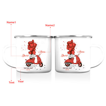 Tasse émaillée 2 Prénoms Personnalisés avec Texte et Année pour Couple