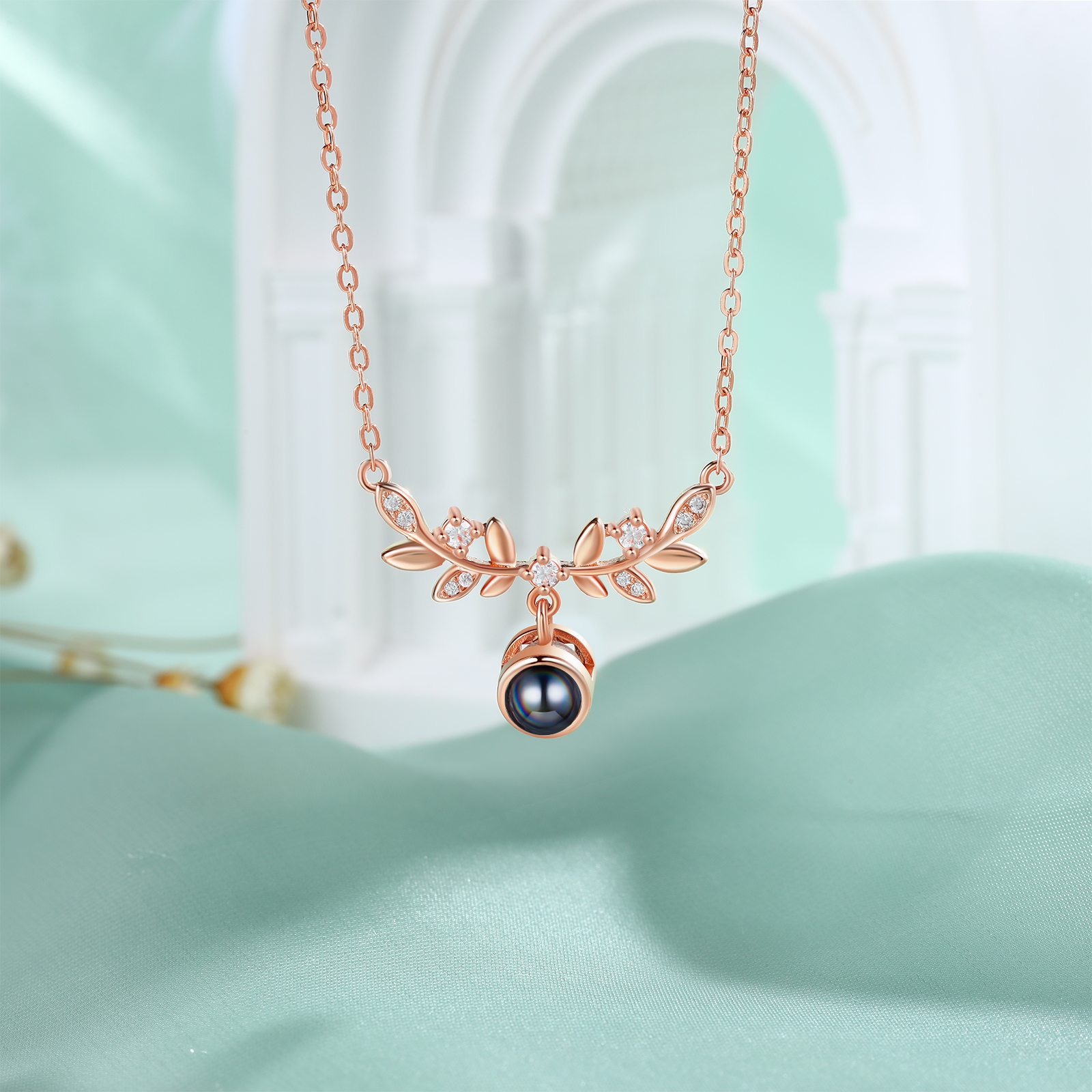 Collier Pendentif Feuille de Projection Photo Personnalisée