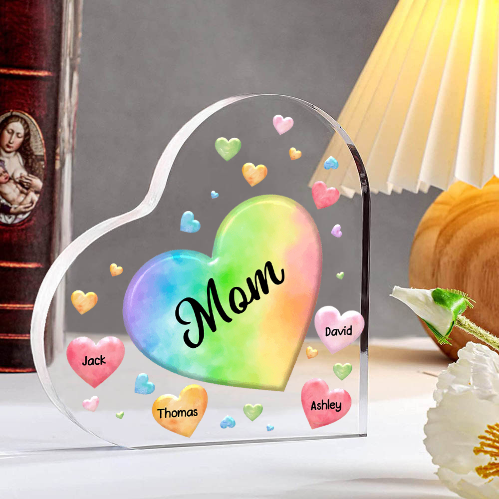 À ma Maman/Mamie - Plaque Acrylique en Forme de Cœur 4 Prénoms Personnalisés avec 1 Texte