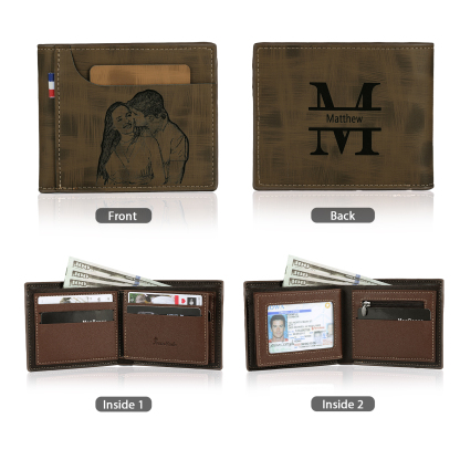 Portefeuille Classique 1 Prénom et Lettre Personnalisés avec Photo Porte-Monnaie Carte