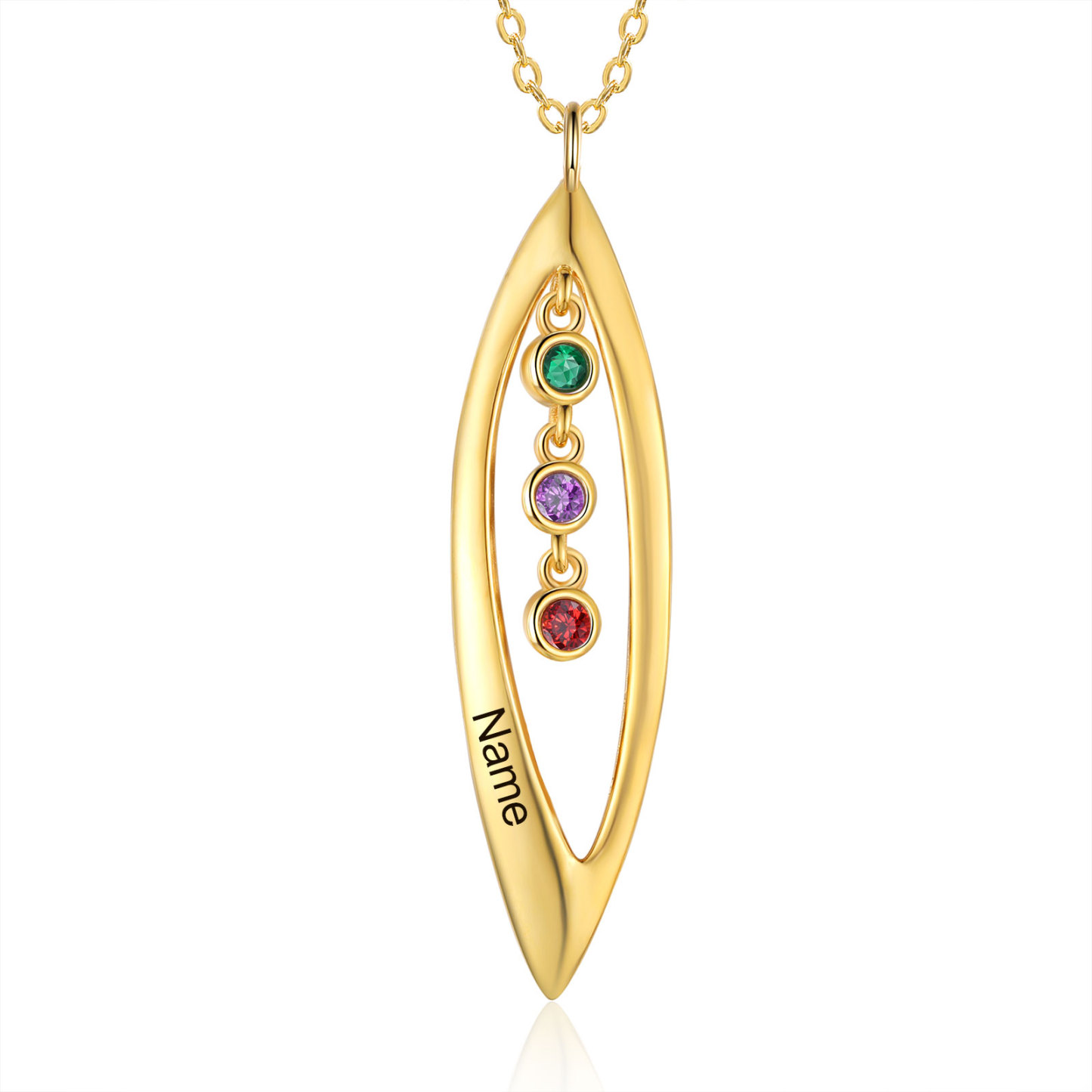 Collier Pendentif Feuilles 1 Prénom et 3 Pierres de Naissance Personnalisés Collier Femmes | Jessemade