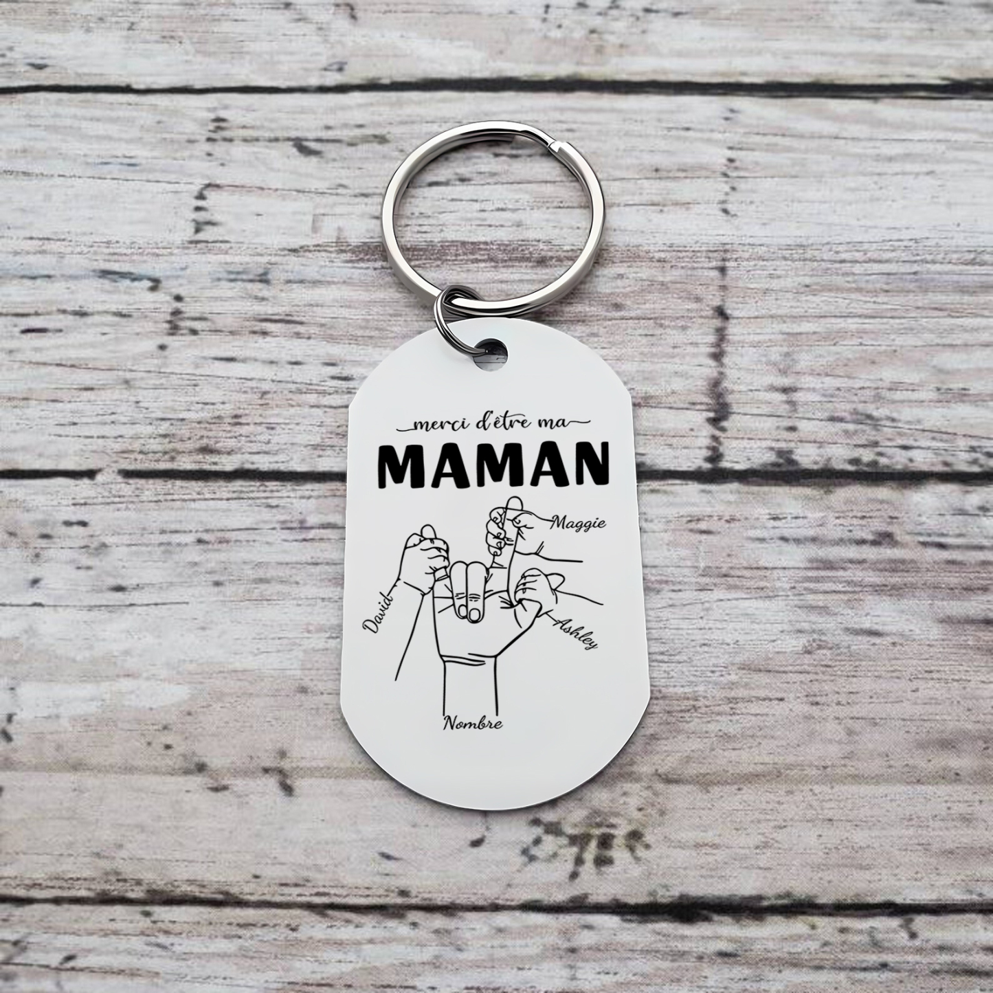 À Ma Maman - Porte-Clés la Main dans la Main 2-6 Prénoms Personnalisés