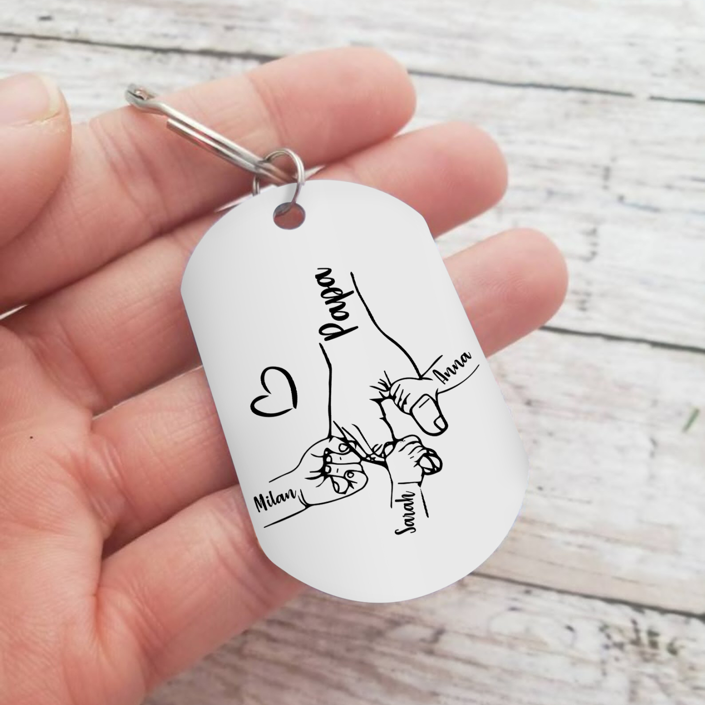 À Mon Papa - Porte-Clés la Main dans la Main 1-4 Noms Personnalisés