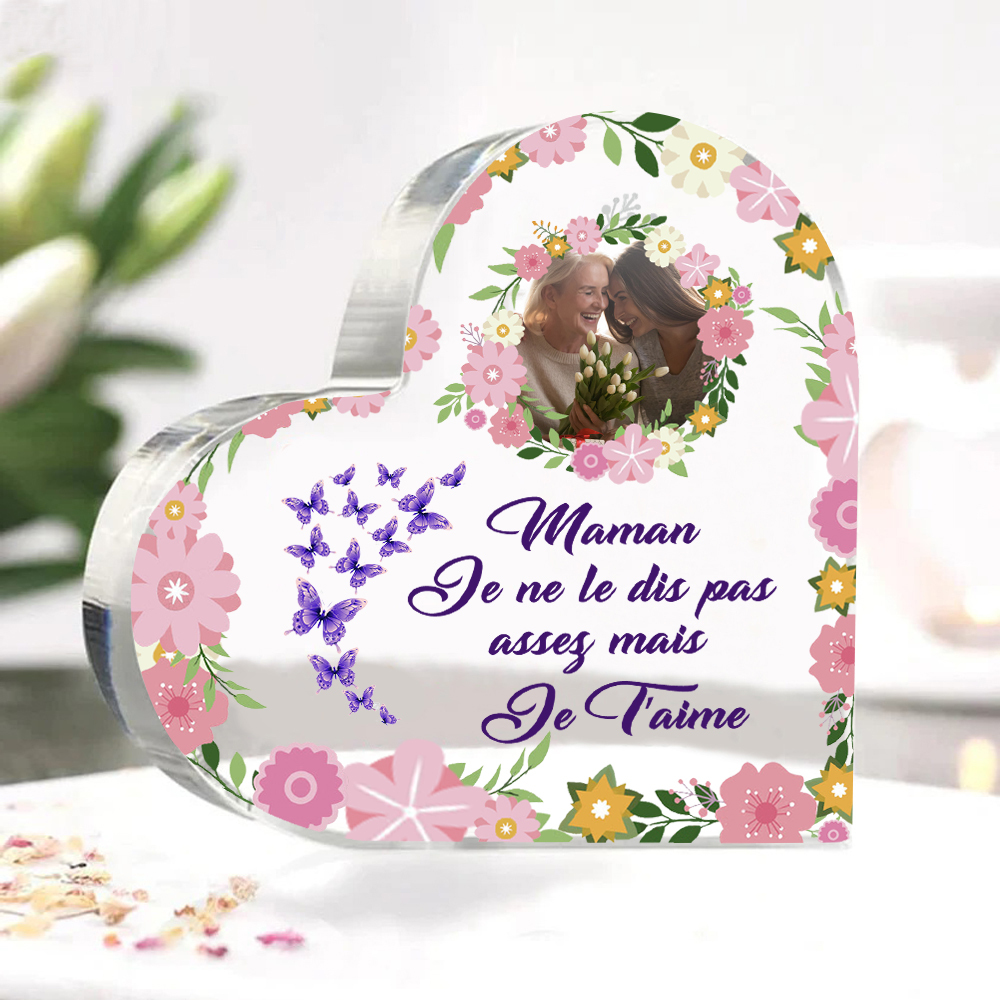 À ma Maman - Plaque Acrylique en Forme de Cœur 1 Photp Personnalisé