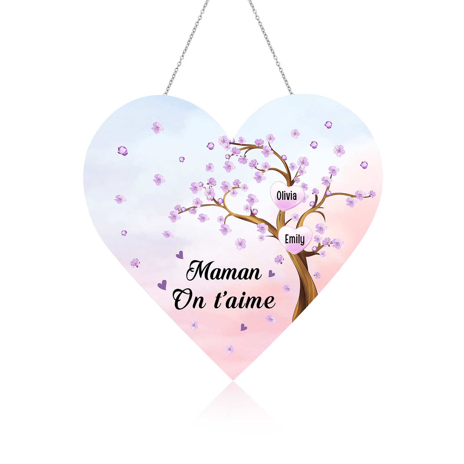 À Maman/Mamie - Veilleuse Cœur Décoration Arbre 2 Prénoms Personnalisés avec 1 Texte