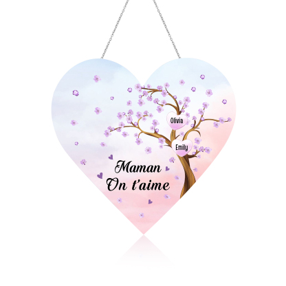 À Maman/Mamie - Veilleuse Cœur Décoration Arbre 2 Prénoms Personnalisés avec 1 Texte