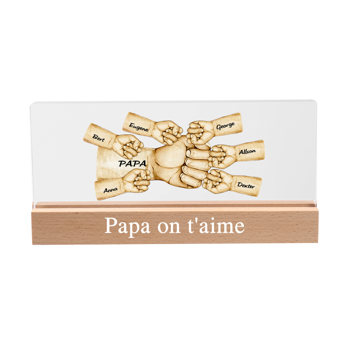 À mon Papa/Papi- Lampe de chevet LED Poings 7 Prénoms Personnalisés avec Texte
