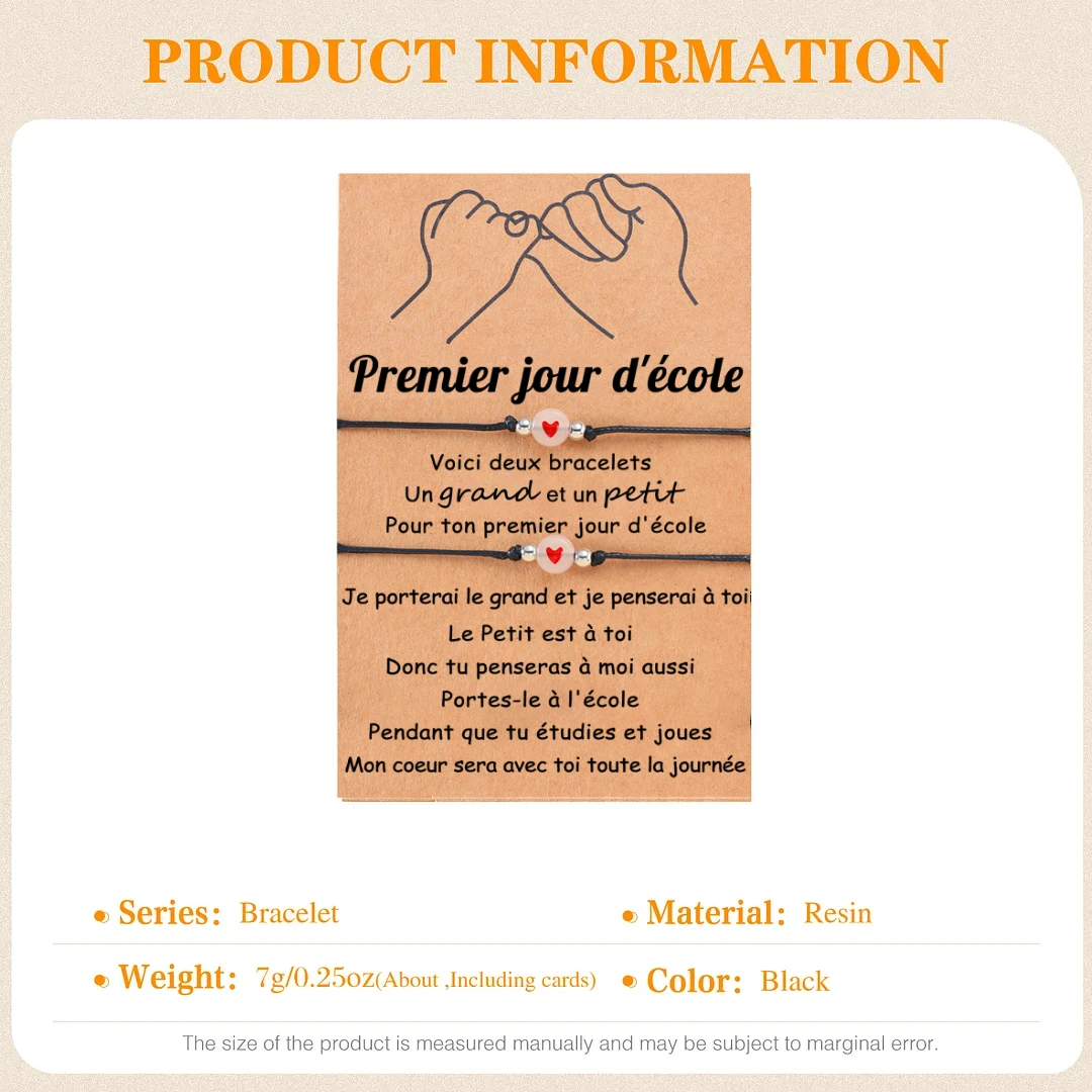 2PCS Ensemble de Bracelets Cœur Bracelet en Commun Cadeau Rentrée Scolaire Premier jour d’école｜Jessemade