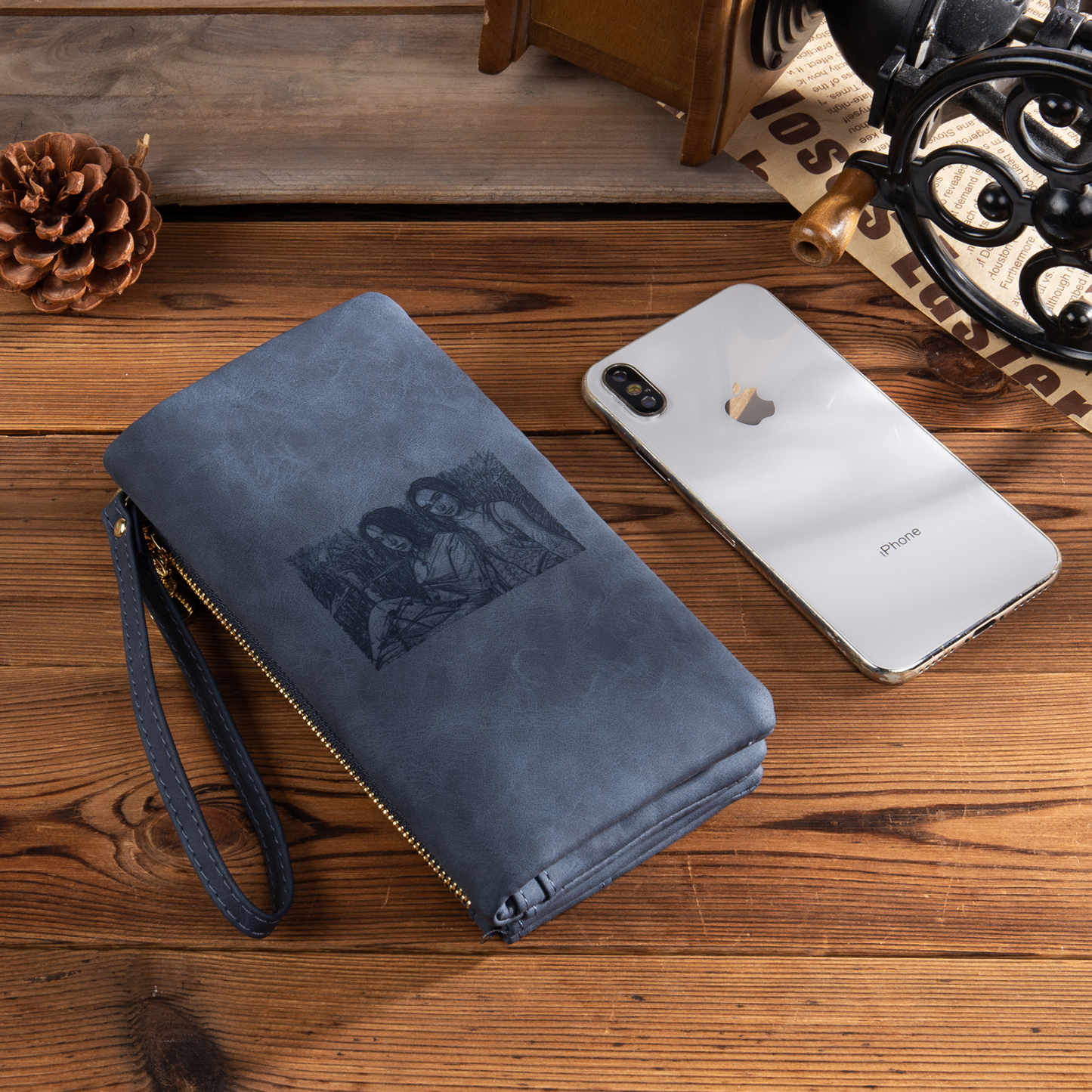 Portefeuille long en cuir PU personnalisé 1 photos avec texte et date