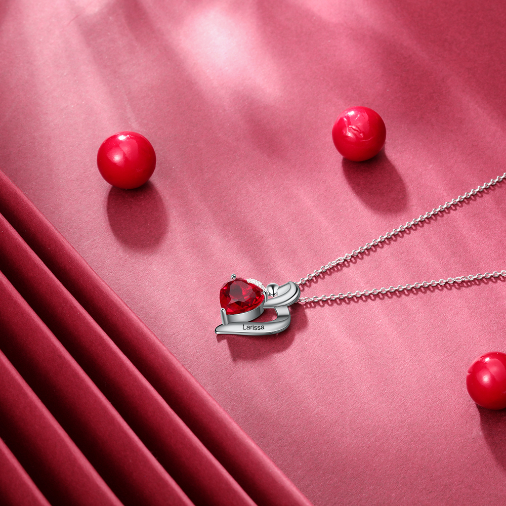 Collier 1 Prénom Personnalisé Cœur avec 1 Pierre de Naissance